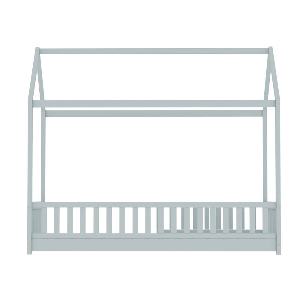 Artiss Bed Frame Wooden Kids House Frame Grey ROCK-3