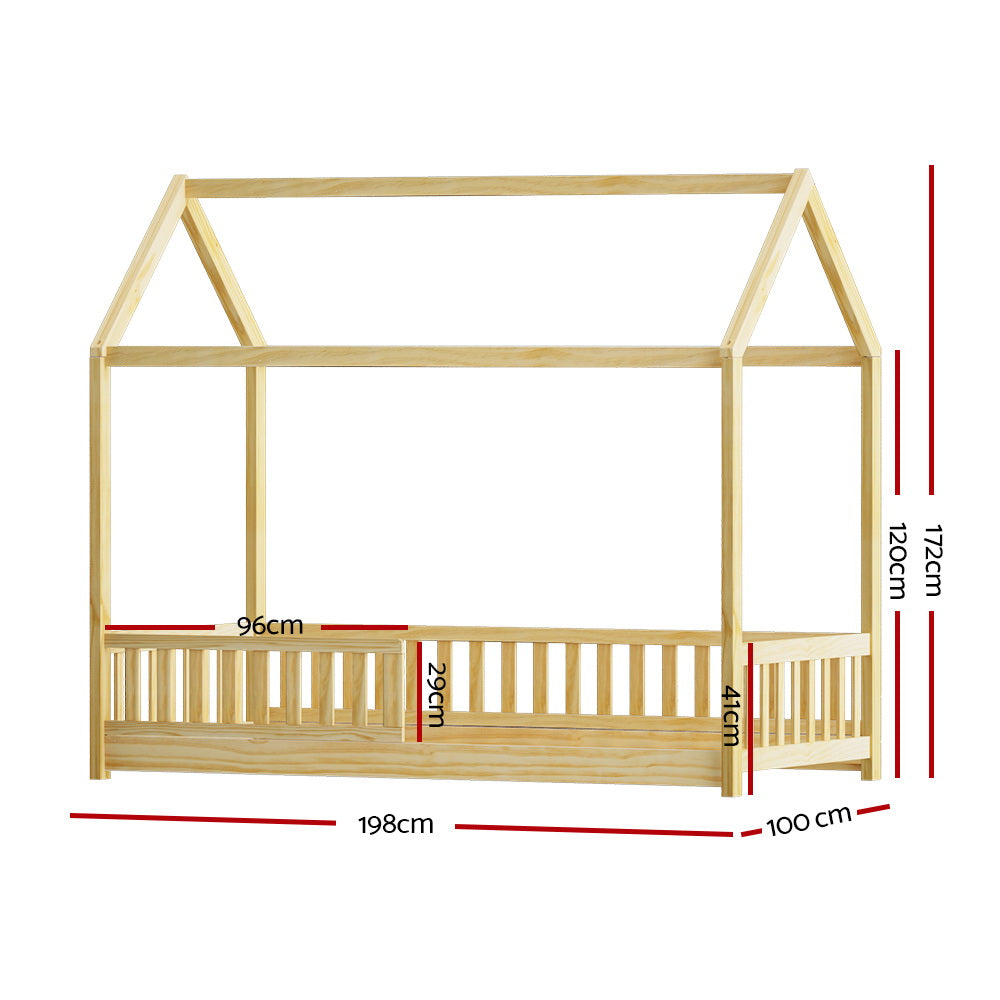 Artiss Bed Frame Wooden Kids House Frame Oak ROCK-1