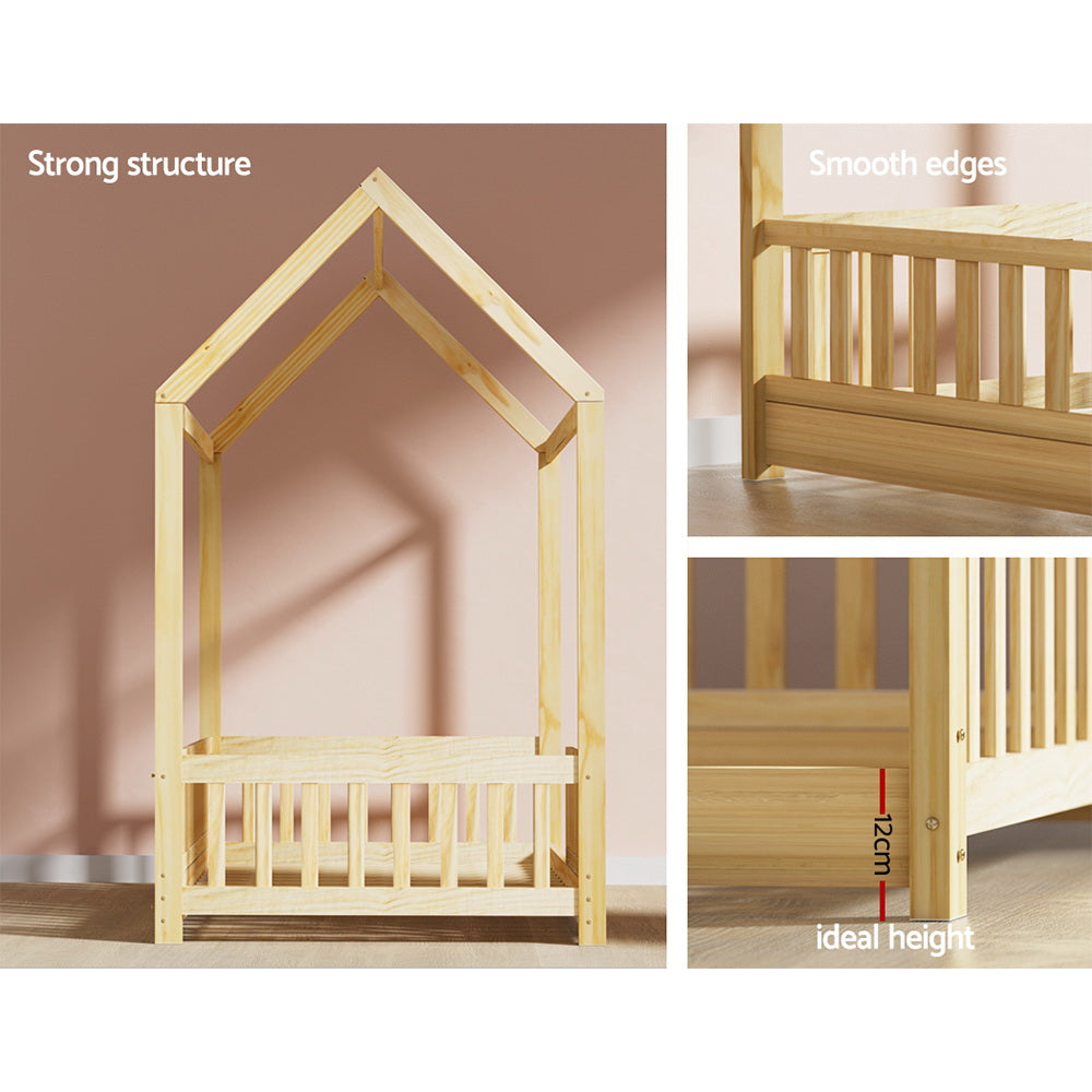 Artiss Bed Frame Wooden Kids House Frame Oak ROCK-4