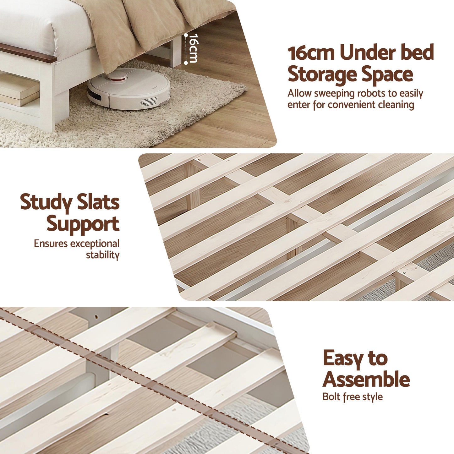 Artiss Queen Bed Frame with Storage Bookcase Headboard and Footboard White Wooden Platform Bed with Charging Station and Led Light Bedroom Furniture-7