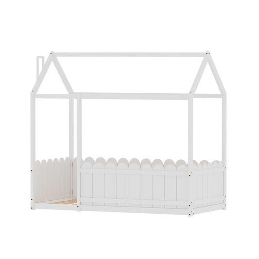 Artiss Bed Frame Wooden Kids House Single Frame White KORI-0