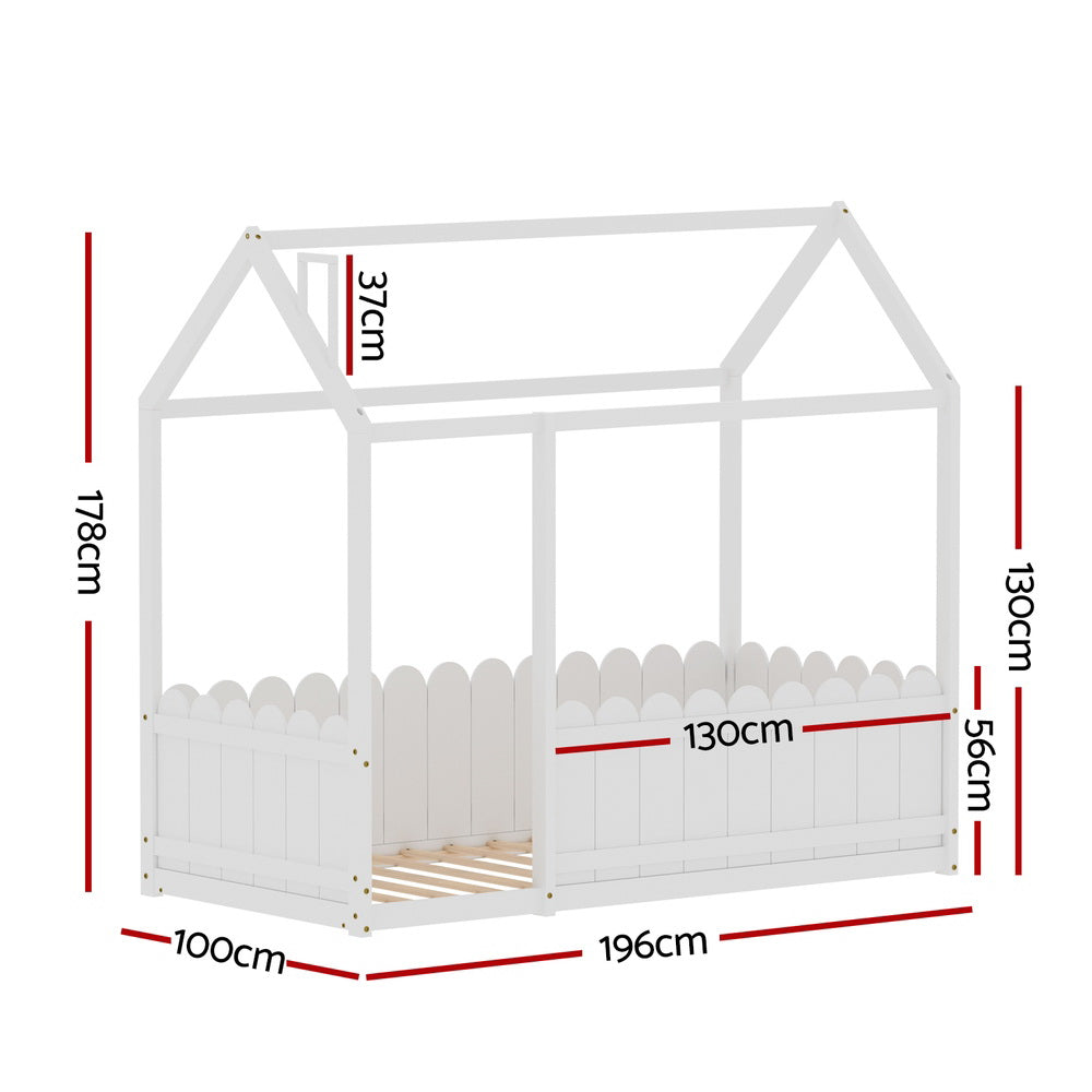 Artiss Bed Frame Wooden Kids House Single Frame White KORI-1