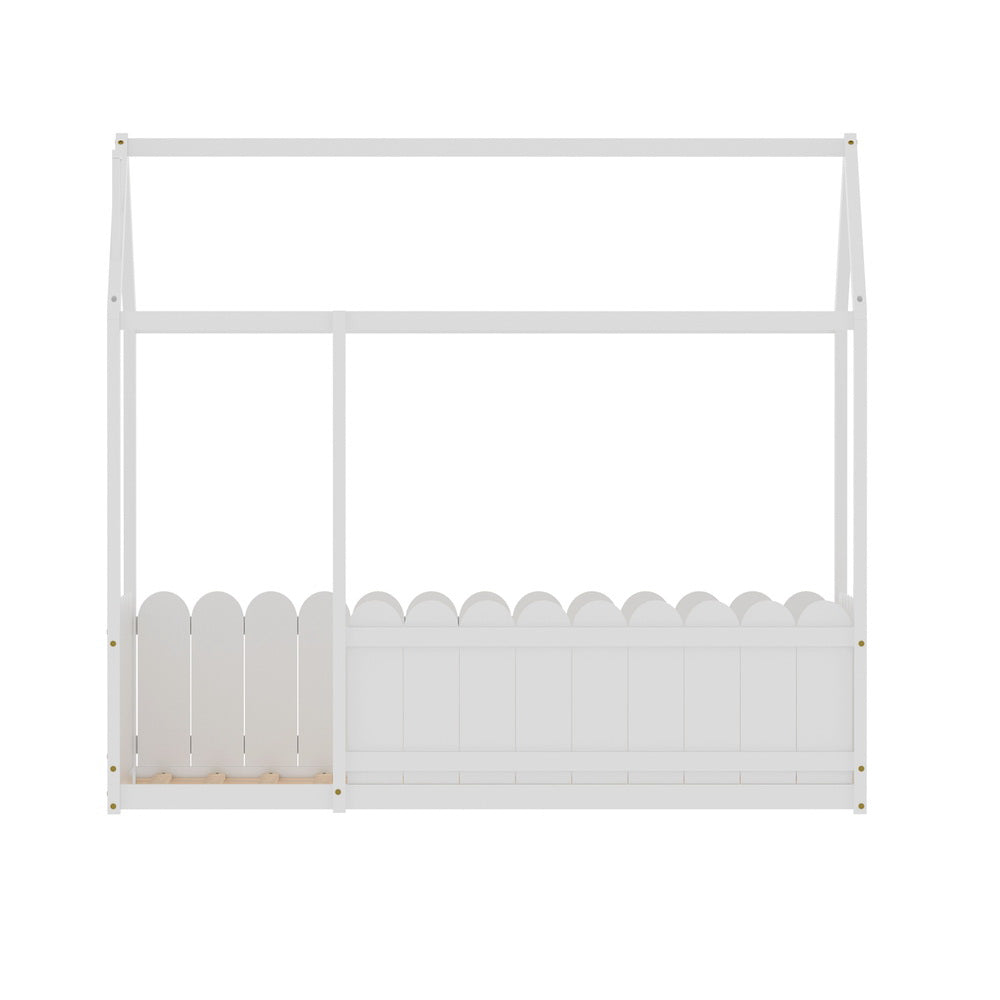 Artiss Bed Frame Wooden Kids House Single Frame White KORI-2