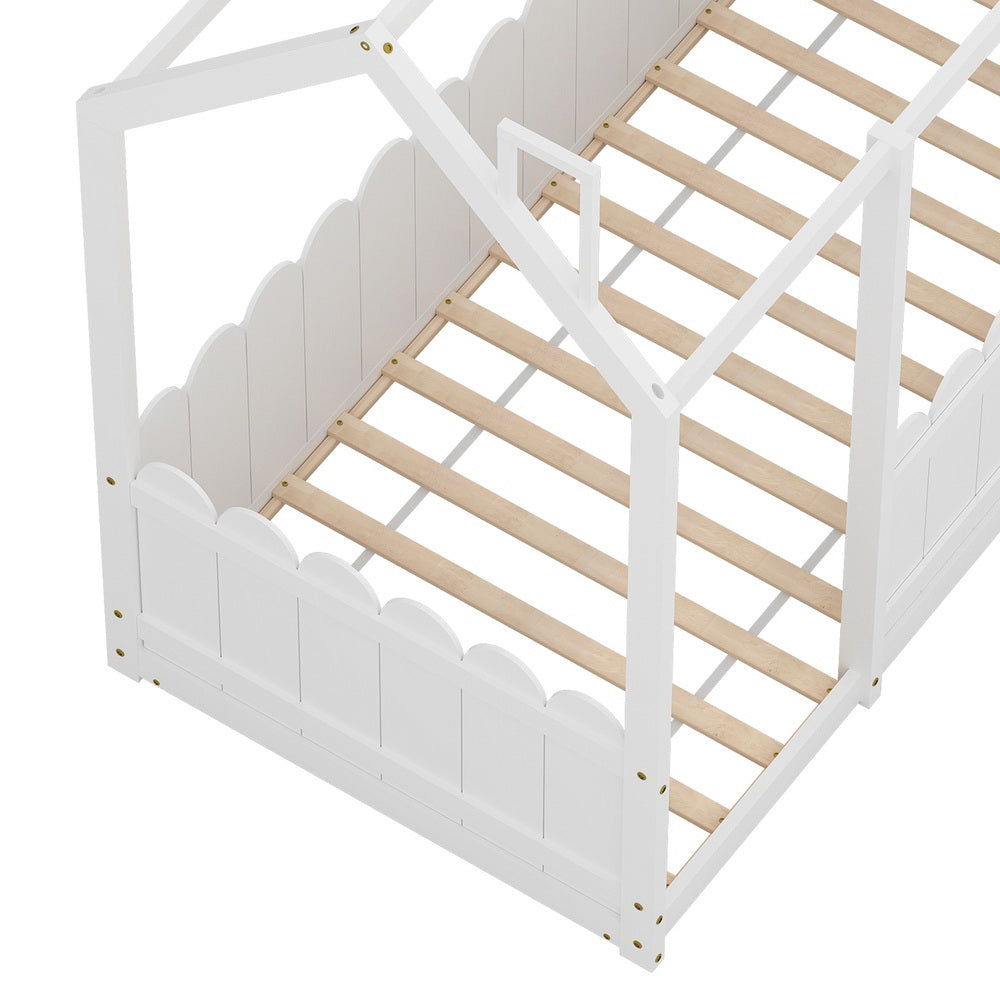 Artiss Bed Frame Wooden Kids House Single Frame White KORI-3