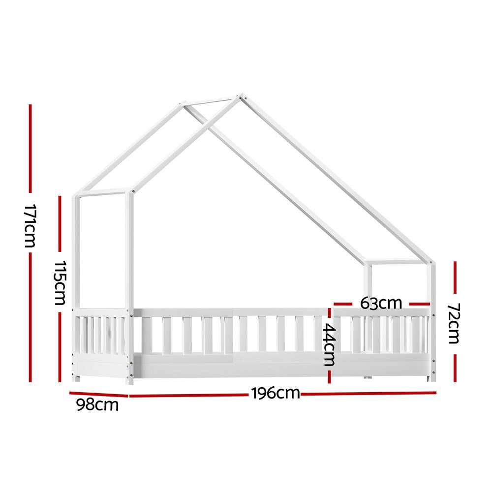 Artiss Bed Frame Wooden Kids House Single Frame White PAVO-1