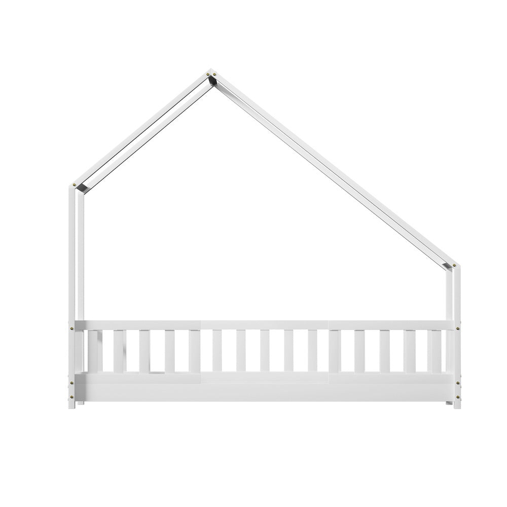 Artiss Bed Frame Wooden Kids House Single Frame White PAVO-2