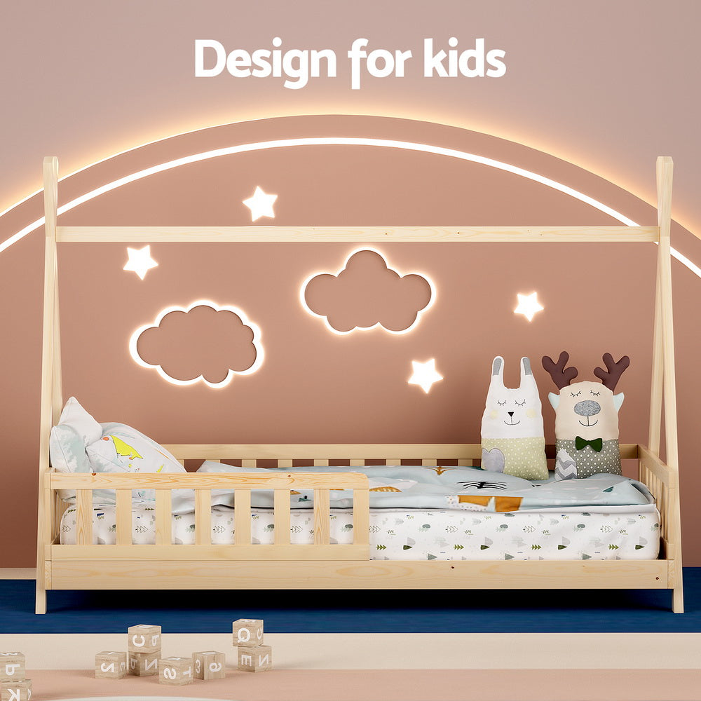 Artiss Bed Frame Wooden Kids House Frames Oak PUAH-3