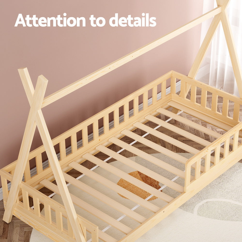 Artiss Bed Frame Wooden Kids House Frames Oak PUAH-5