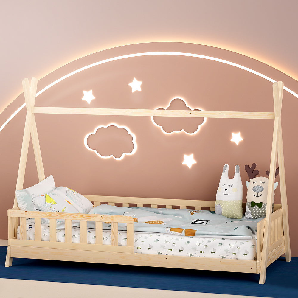 Artiss Bed Frame Wooden Kids House Frames Oak PUAH-6