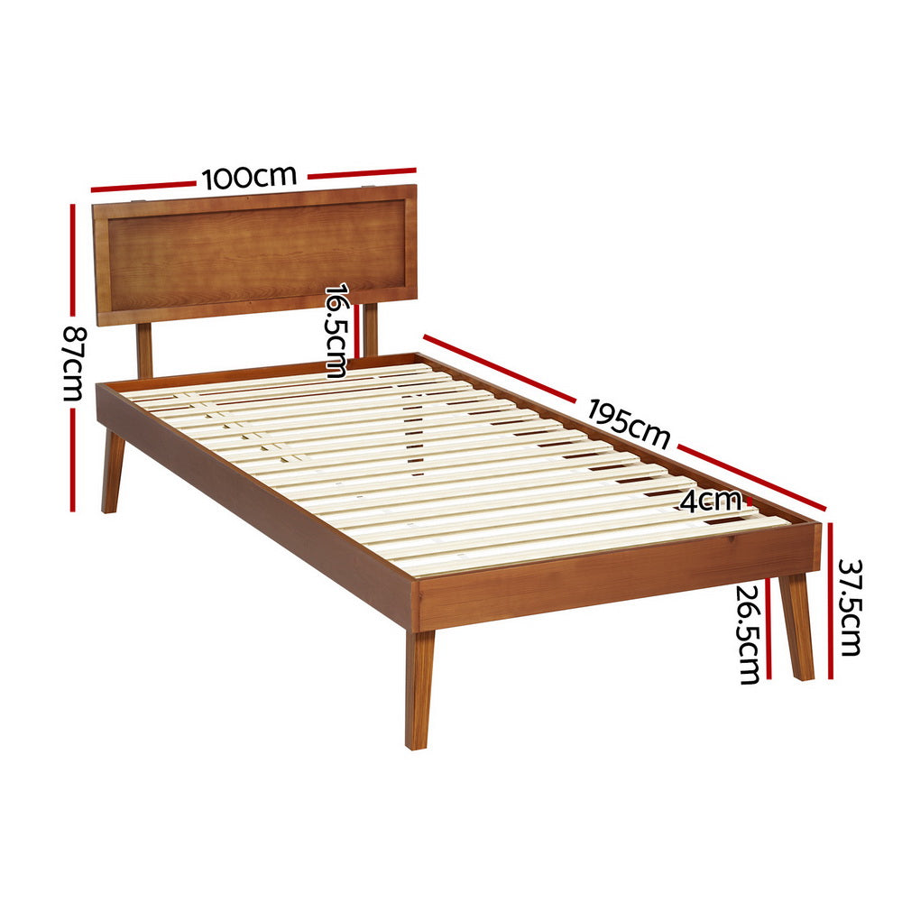 Artiss Bed Frame Single Size Wooden Bed Base Walnut SPLAY-1