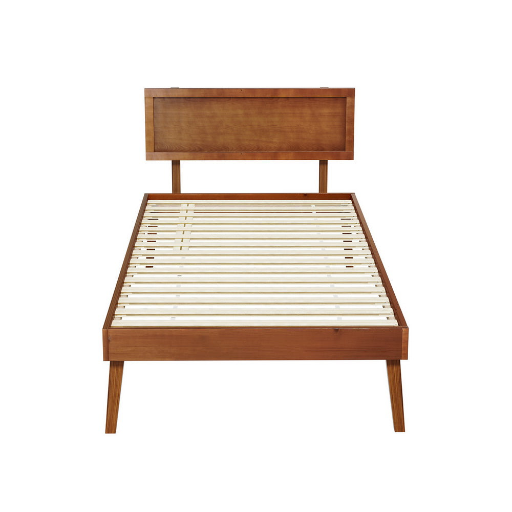 Artiss Bed Frame Single Size Wooden Bed Base Walnut SPLAY-2