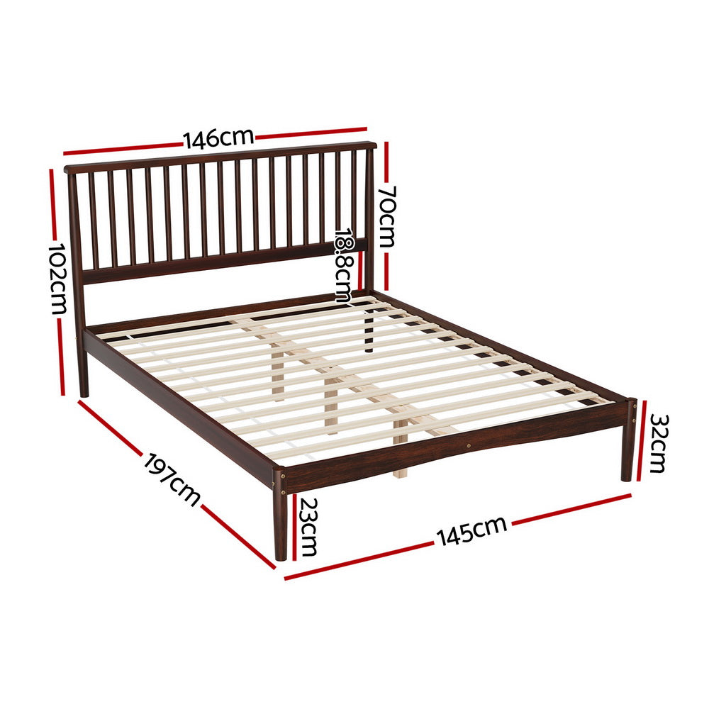 Artiss Bed Frame Double Size Wooden Base Mattress Platform Timber Walnut VISE-1