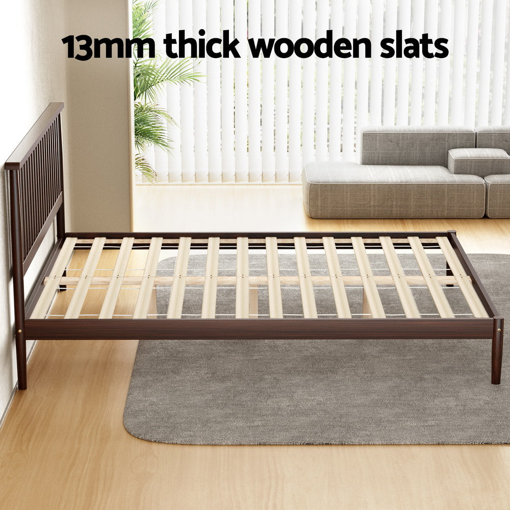 Artiss Bed Frame Double Size Wooden Base Mattress Platform Timber Walnut VISE-4