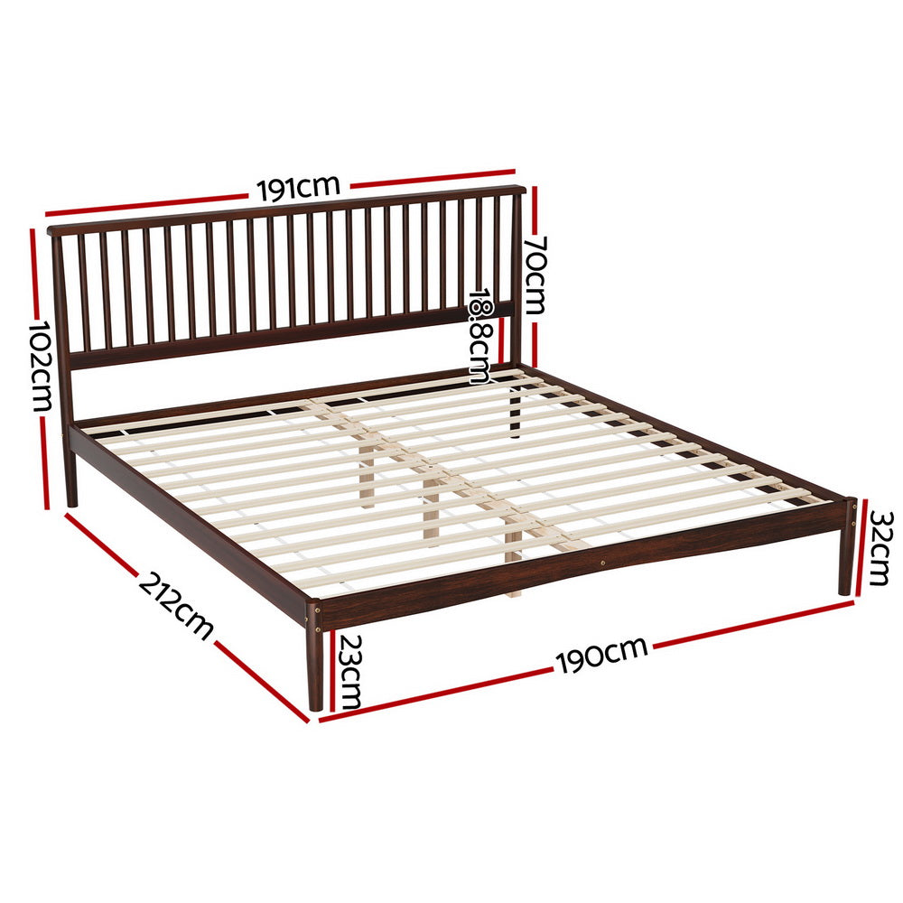 Artiss Bed Frame King Size Wooden Base Mattress Platform Timber Walnut VISE-1