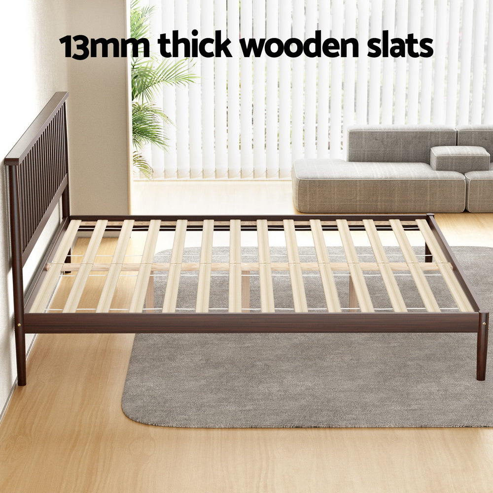 Artiss Bed Frame King Size Wooden Base Mattress Platform Timber Walnut VISE-4