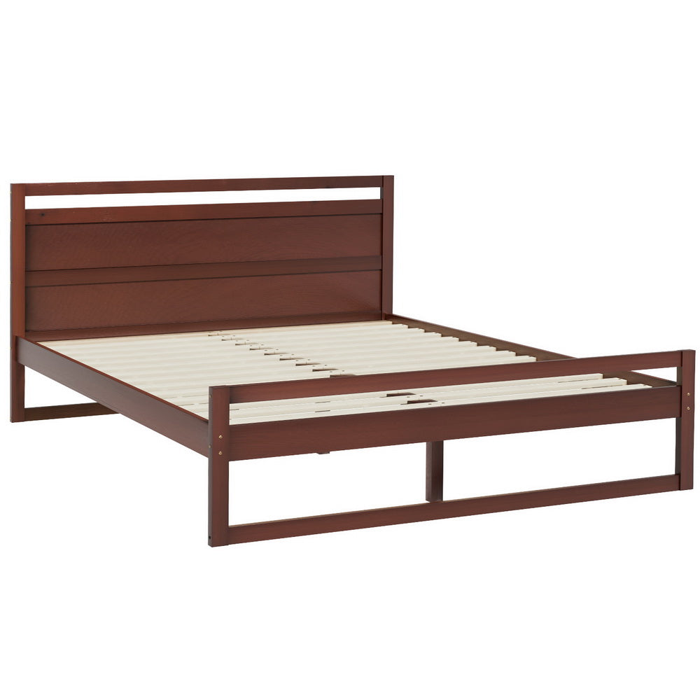 Artiss Bed Frame Double Size Wooden Walnut WITTON-0