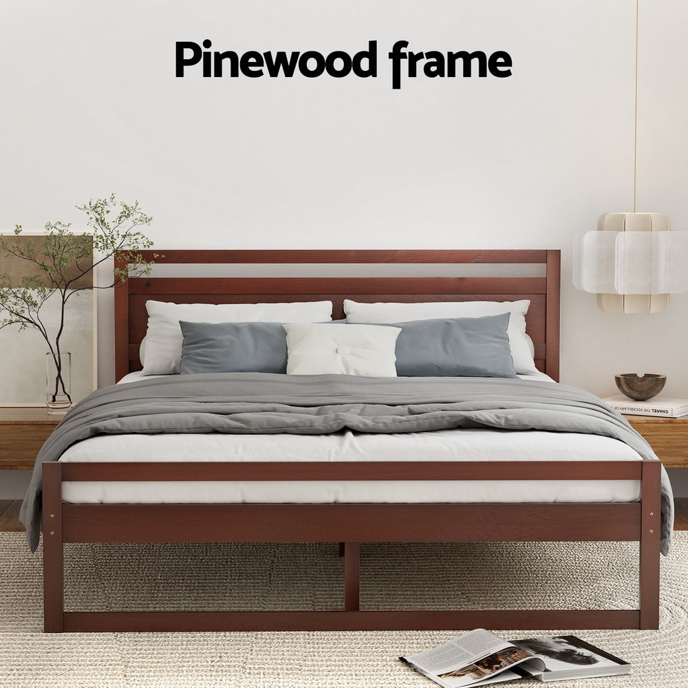 Artiss Bed Frame Double Size Wooden Walnut WITTON-3