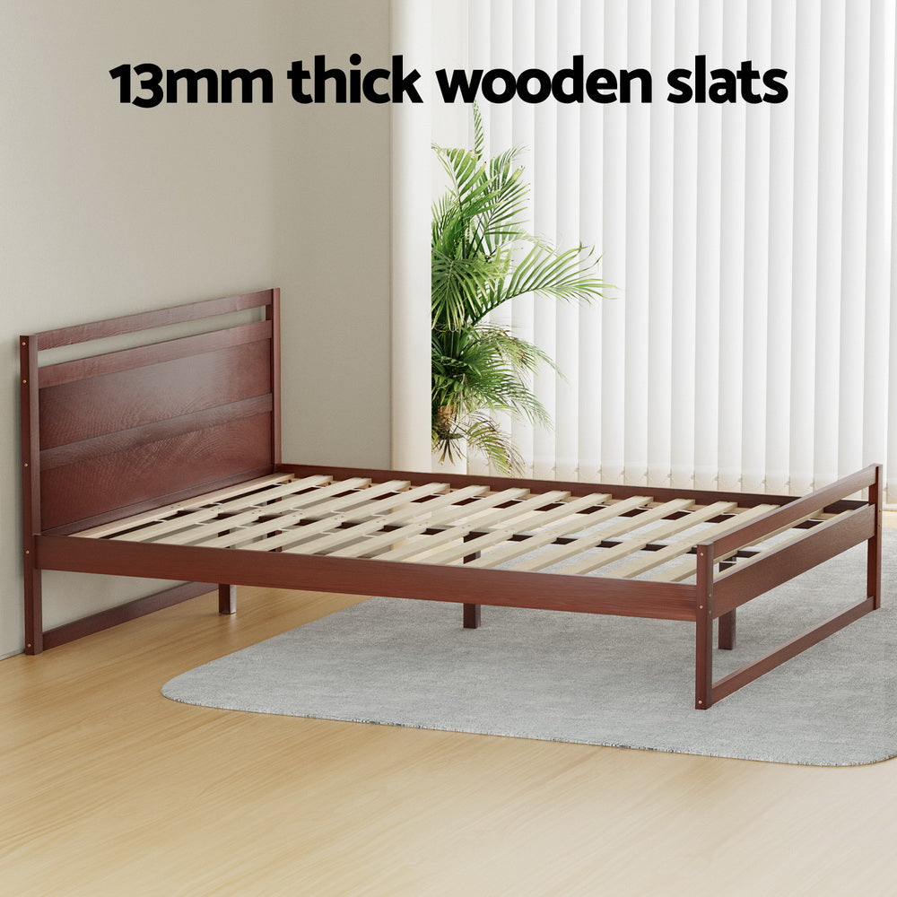 Artiss Bed Frame Double Size Wooden Walnut WITTON-4