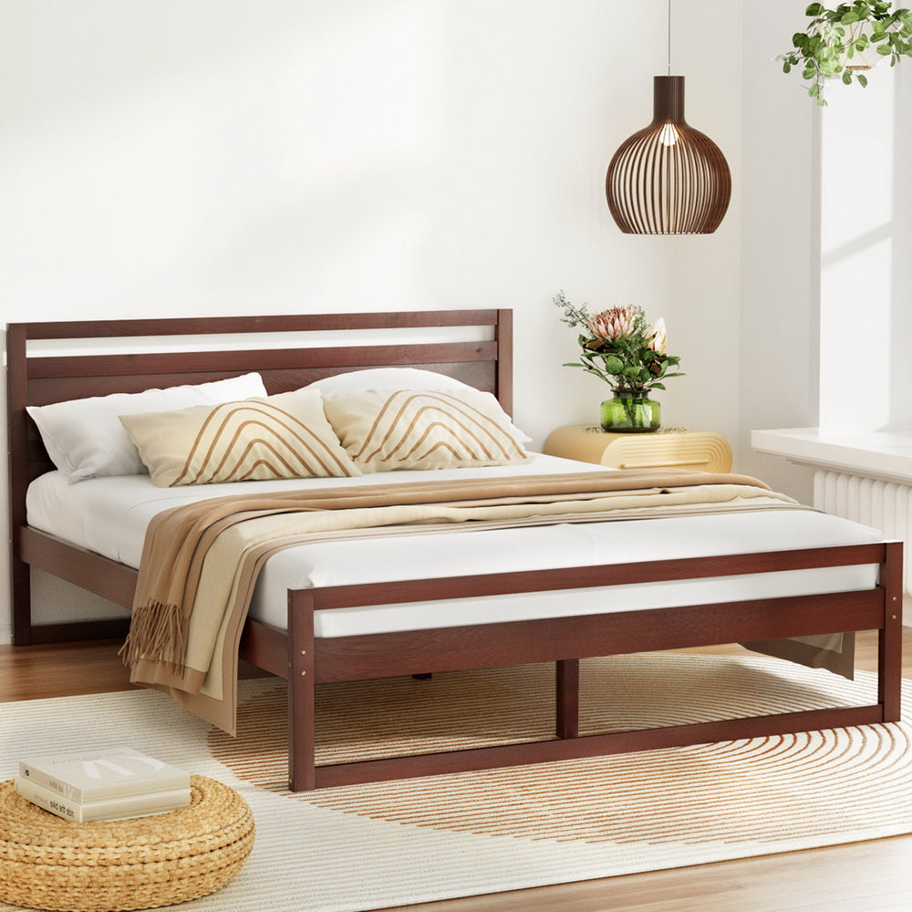 Artiss Bed Frame Double Size Wooden Walnut WITTON-6