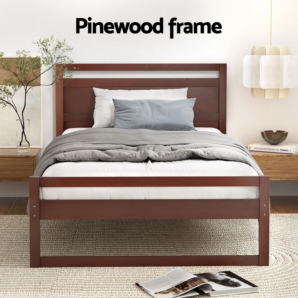 Artiss Bed Frame King Single Size Wooden Walnut WITTON-3