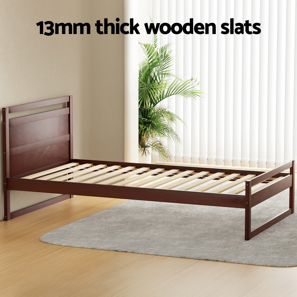 Artiss Bed Frame King Single Size Wooden Walnut WITTON-4