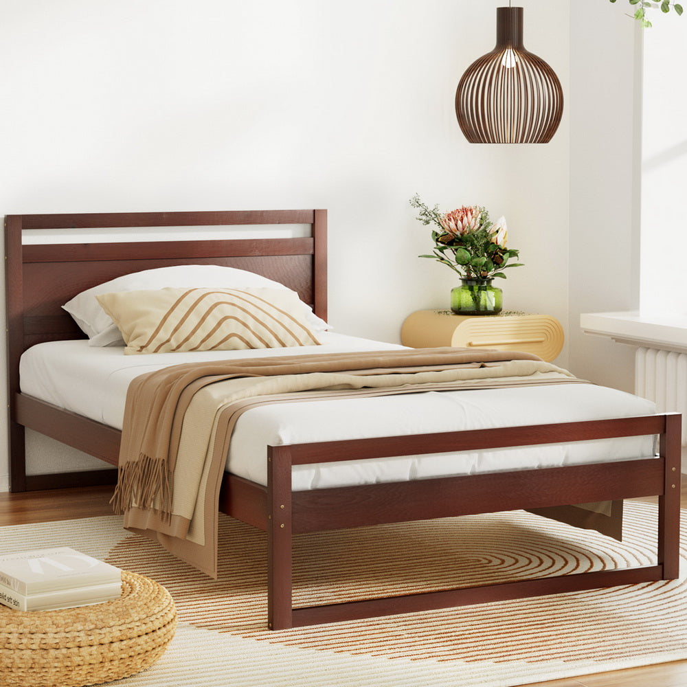 Artiss Bed Frame King Single Size Wooden Walnut WITTON-6