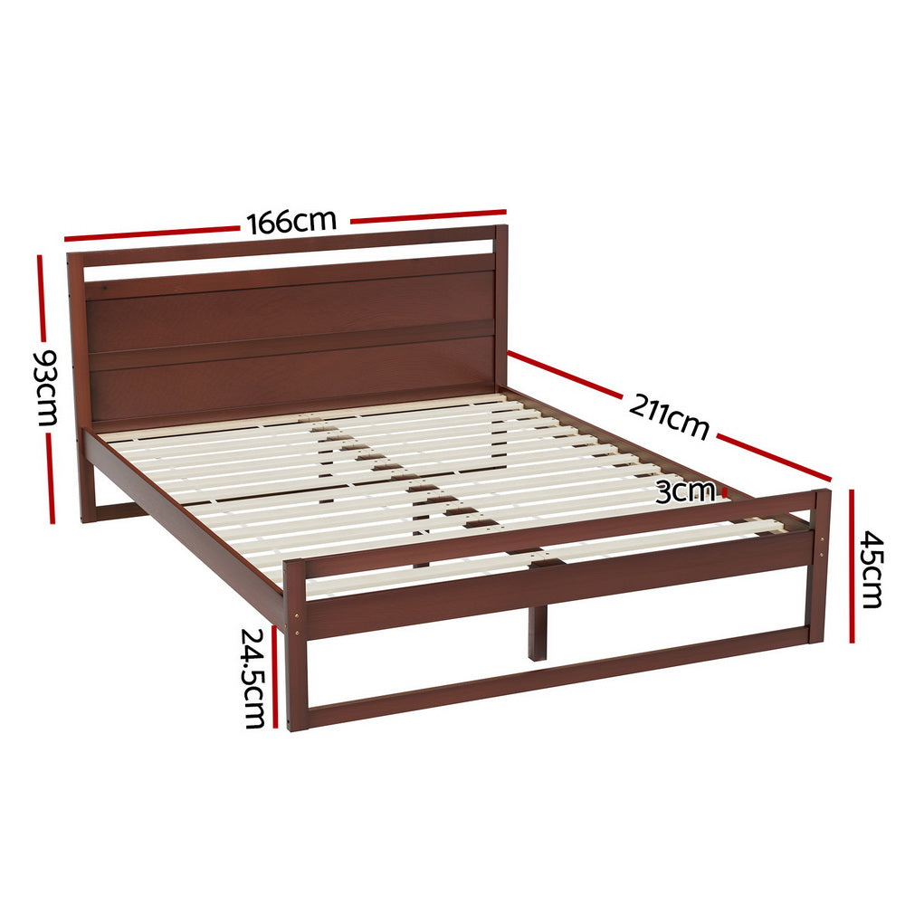 Artiss Bed Frame Queen Size Wooden Walnut WITTON-1