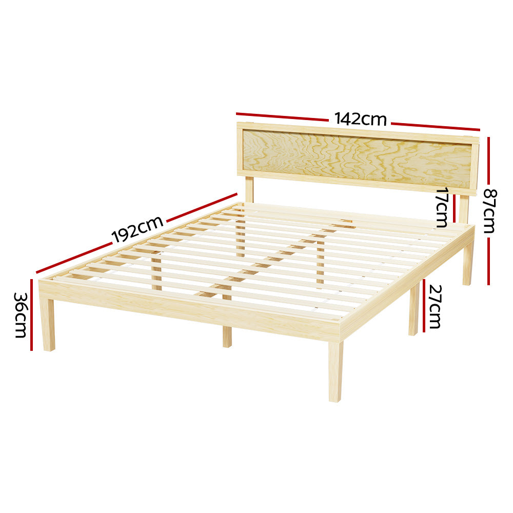 Artiss Bed Frame Double Size Wooden Base Mattress Platform Timber Pine YUMI-1