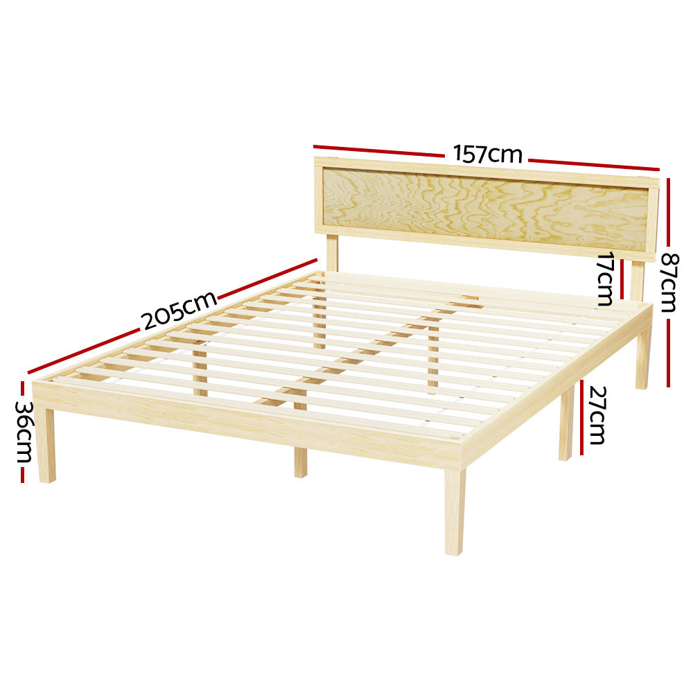 Artiss Bed Frame Queen Size Wooden Base Mattress Platform Timber Pine YUMI-1