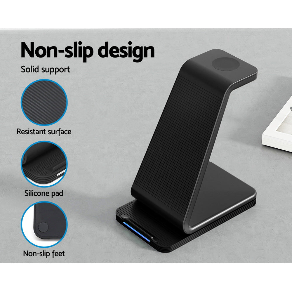 Devanti 3 in 1 Wireless Charger Dock 15W Fast Charging Stand-5