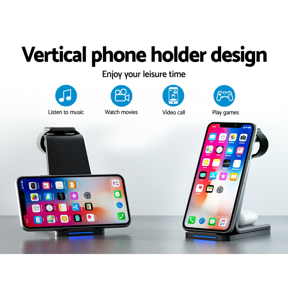 Devanti 3 in 1 Wireless Charger Dock 15W Fast Charging Stand-6