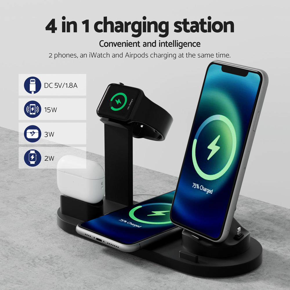 Devanti 4 in 1 Wireless Charger Multi-function Station for Phone Airpod iWatch 15W-3