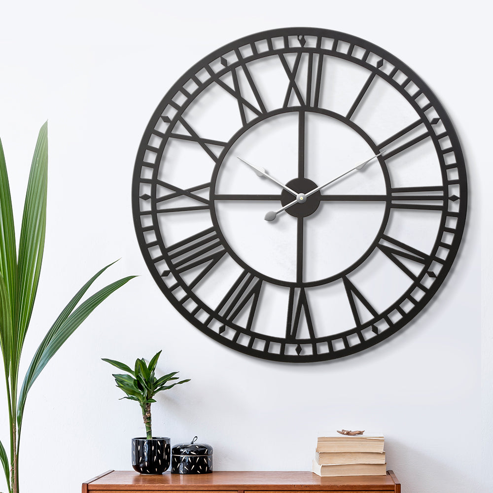 Artiss 80cm Wall Clock Large Roman Numerals Metal Black-6