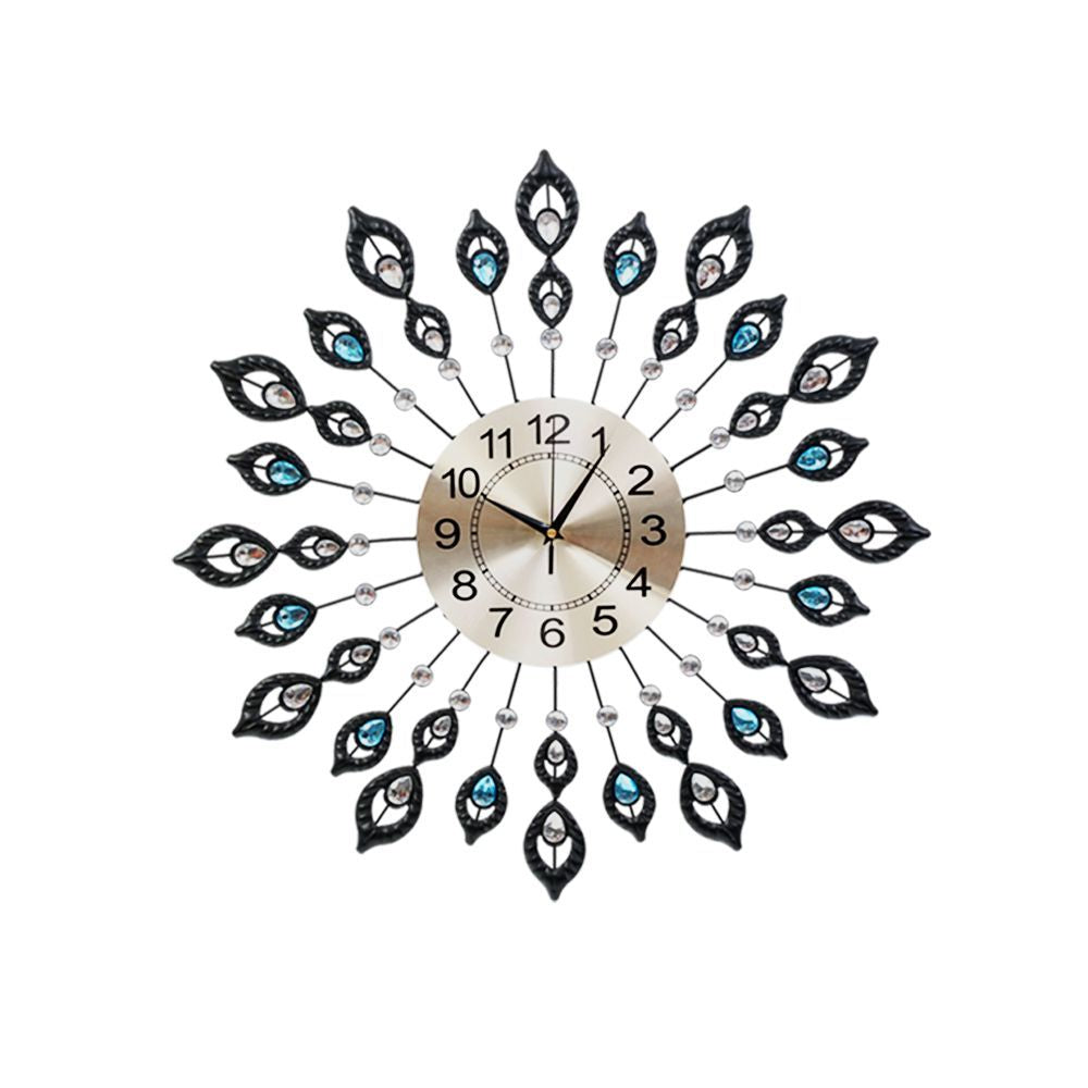 Artiss 60cm Wall Clock Large 3D Peacock Crystal Silver-0