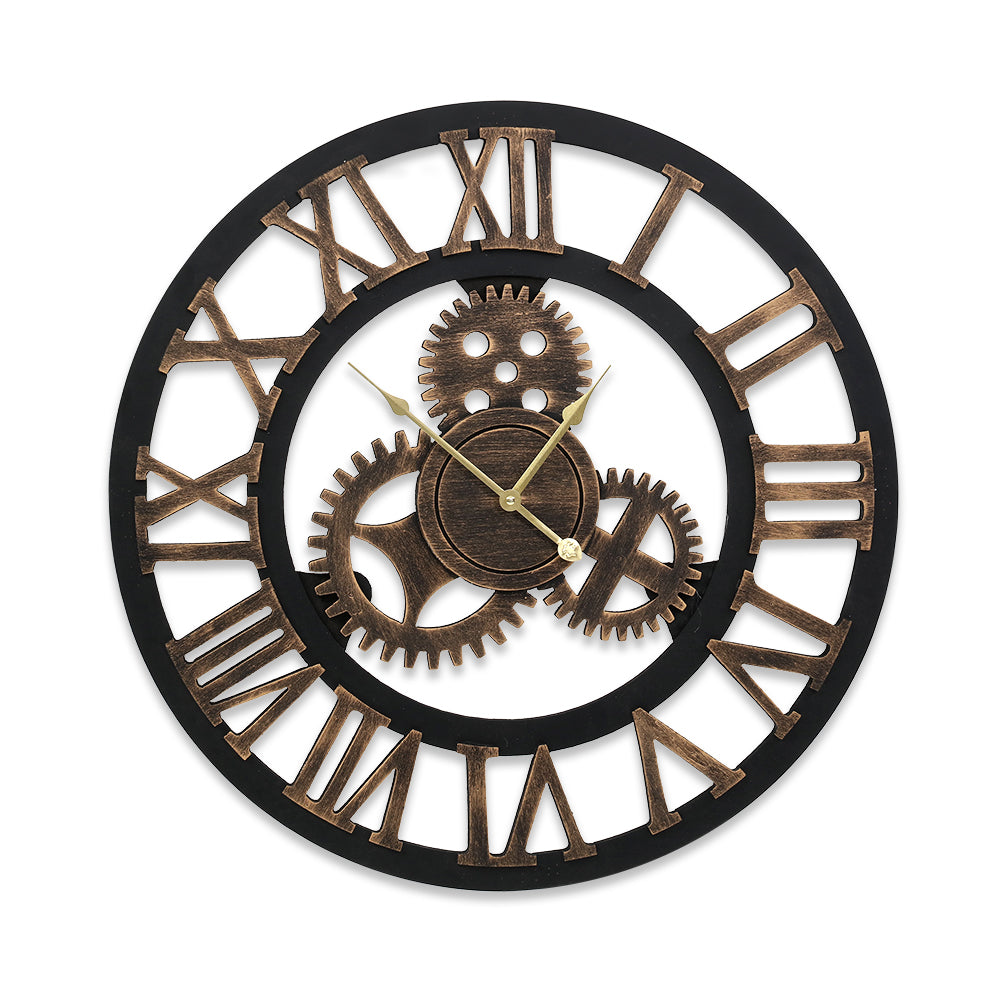 Artiss 60cm Wall Clock Large Retro Roman Numerals Brown-0