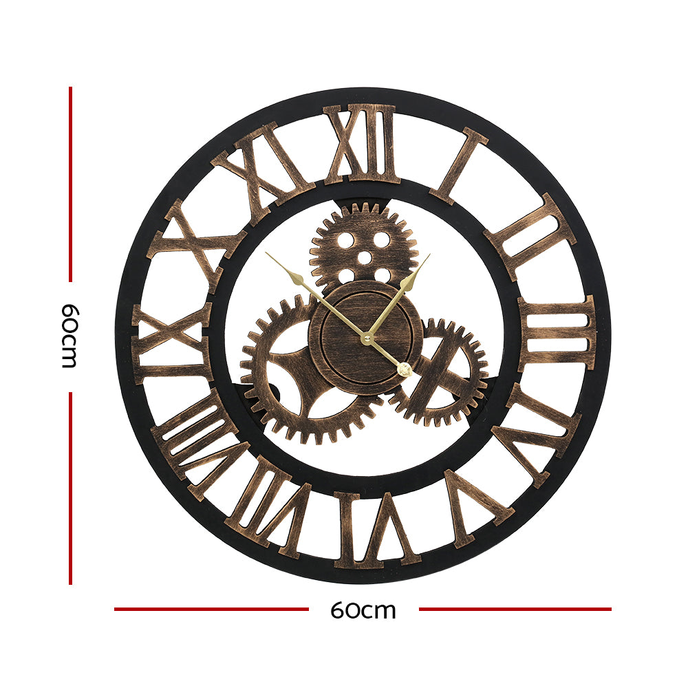 Artiss 60cm Wall Clock Large Retro Roman Numerals Brown-1