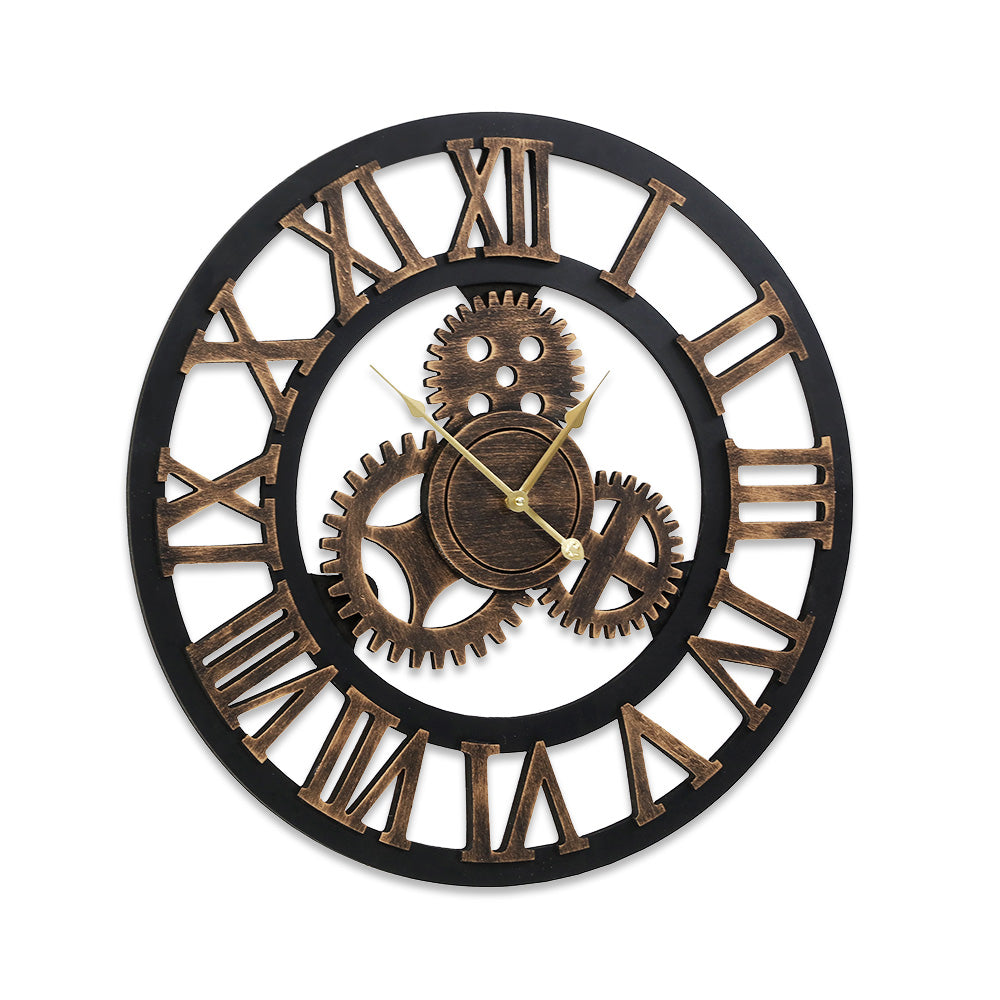 Artiss 60cm Wall Clock Large Retro Roman Numerals Brown-2