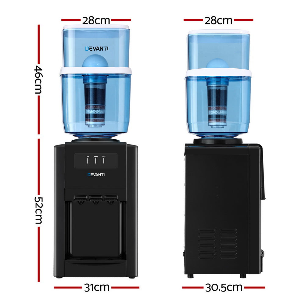 22L Devanti Water Cooler Dispenser Bench Top 3 Taps Chiller Filter Purifier Three Taps Balck-1