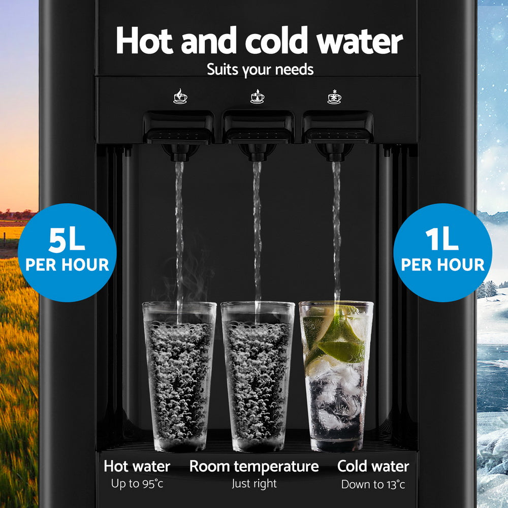 22L Devanti Water Cooler Dispenser Bench Top 3 Taps Chiller Filter Purifier Three Taps Balck-5