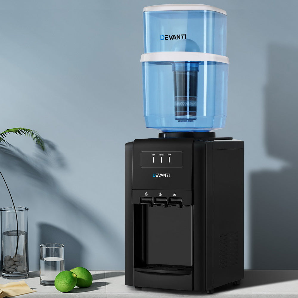 22L Devanti Water Cooler Dispenser Bench Top 3 Taps Chiller Filter Purifier Three Taps Balck-6