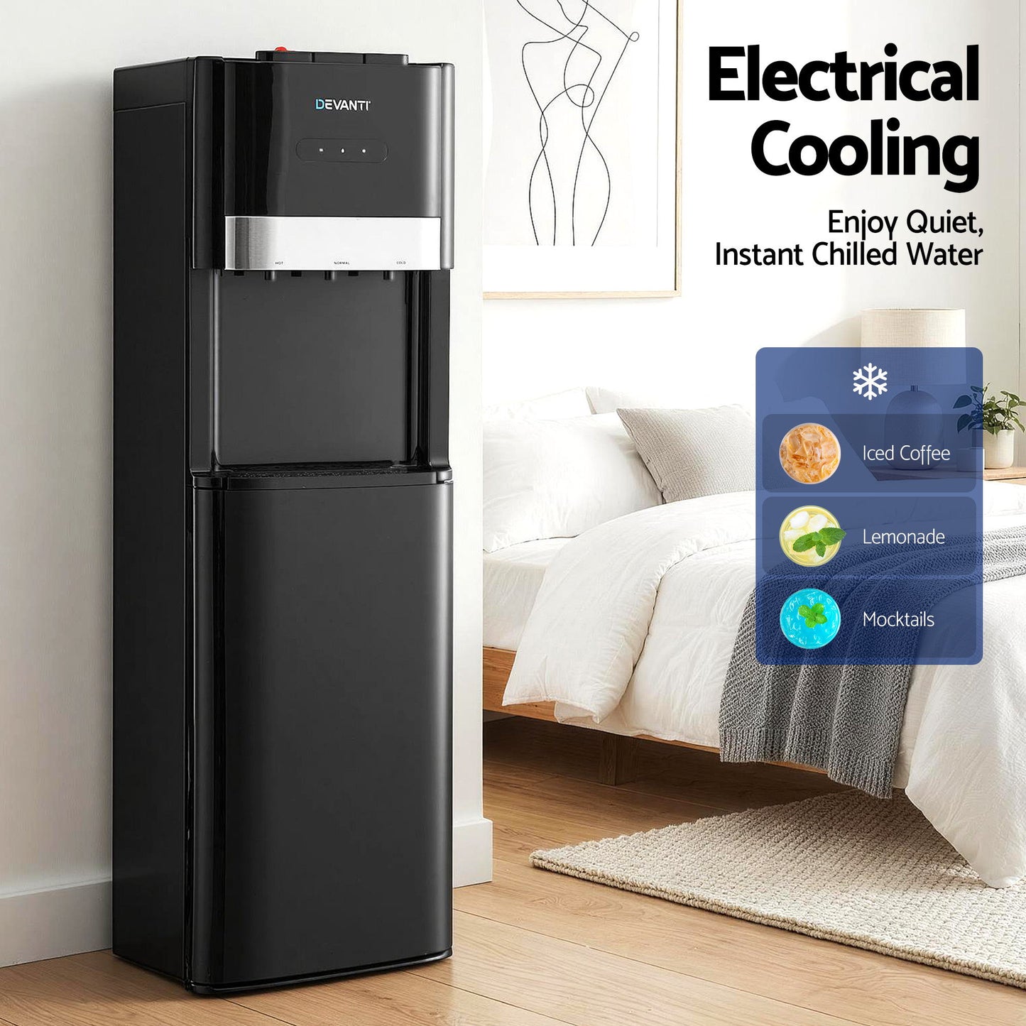 Devanti 3 Taps Water Cooler Dispenser Bottom Loading Dispenser Chiller Filter Purifier
