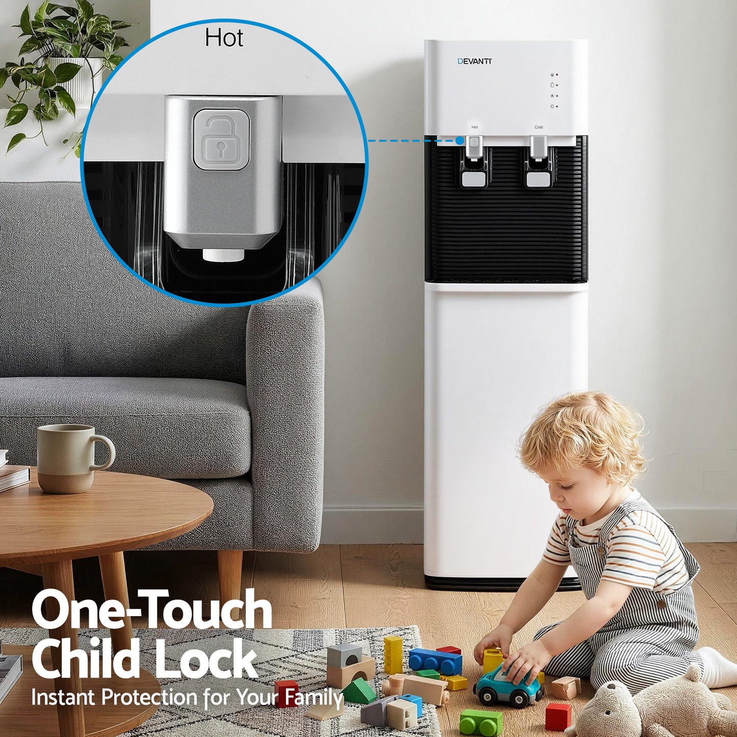 Devanti 2 Taps Water Cooler Dispenser Bottom Loading Dispenser Chiller Filter Purifier