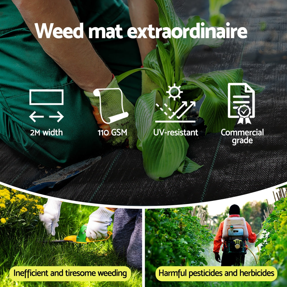 Instahut 2x50m Weed Mat 110GSM Weed Control Mat Plant-4