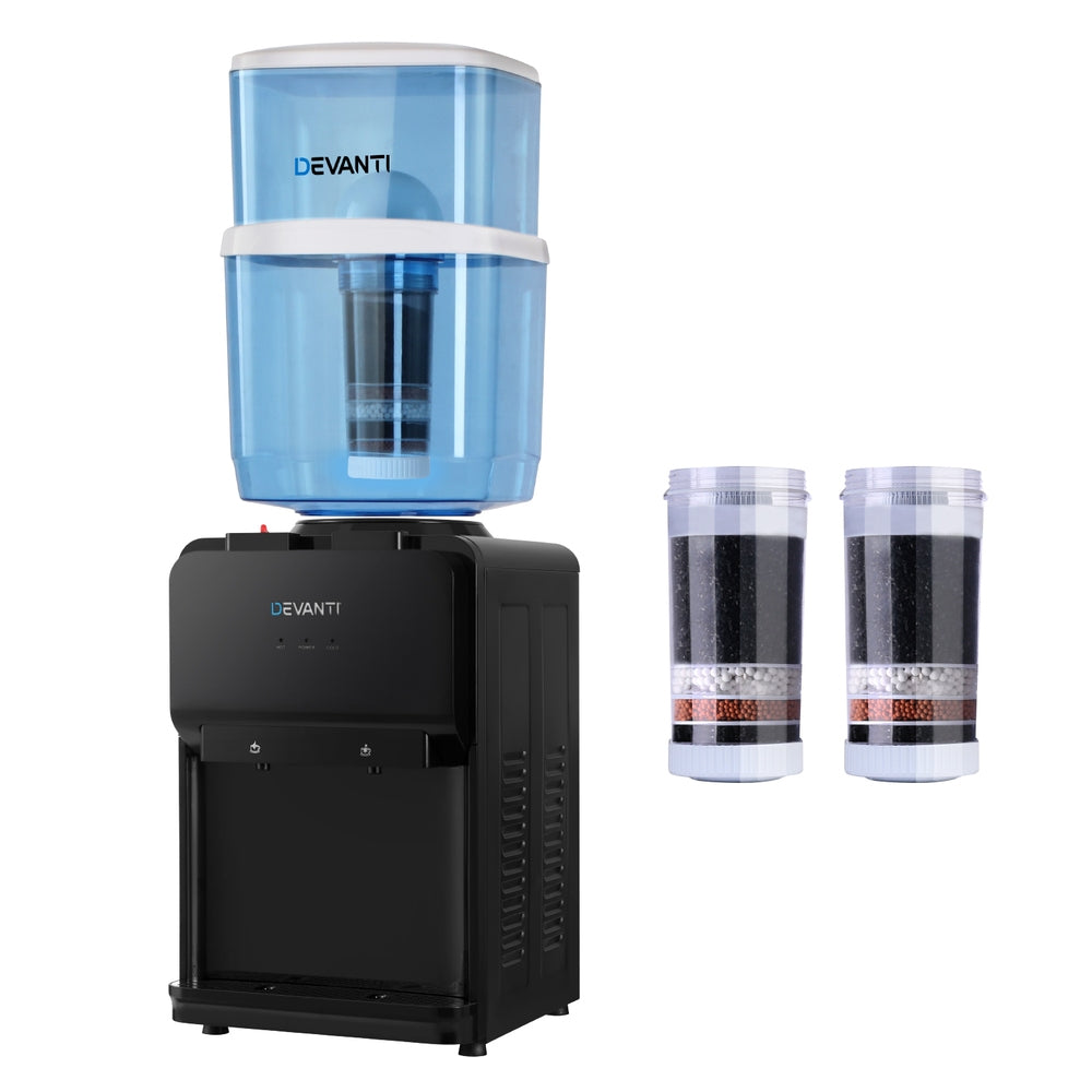 Devanti Water Cooler Dispenser 22L Bench Top Chiller Purifier Filter Hot Cold Black-0