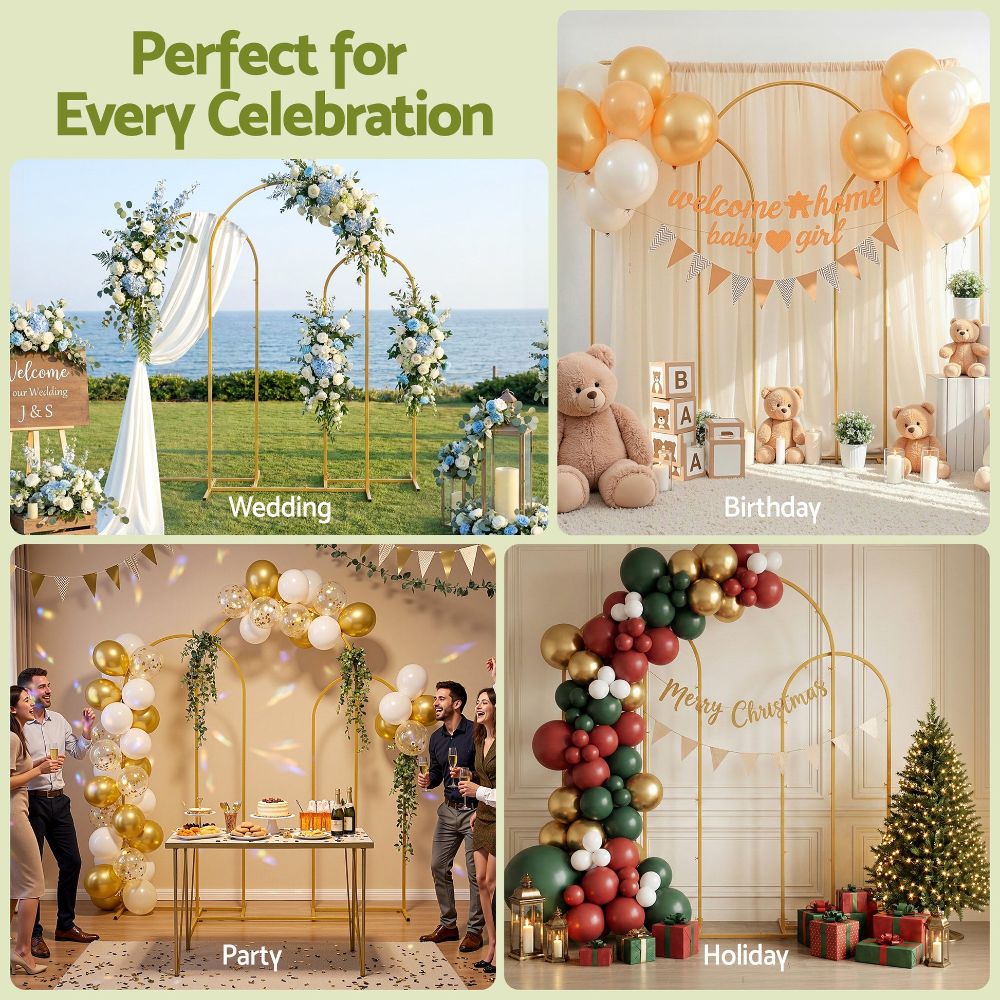 Wedding Arch Backdrop Stand Set of 3 Gold Metal Wedding Arched Frame, Easy to Assemble, Stable Balloon Arch Standfor Wedding, Baby Shower, Party Decoration-4