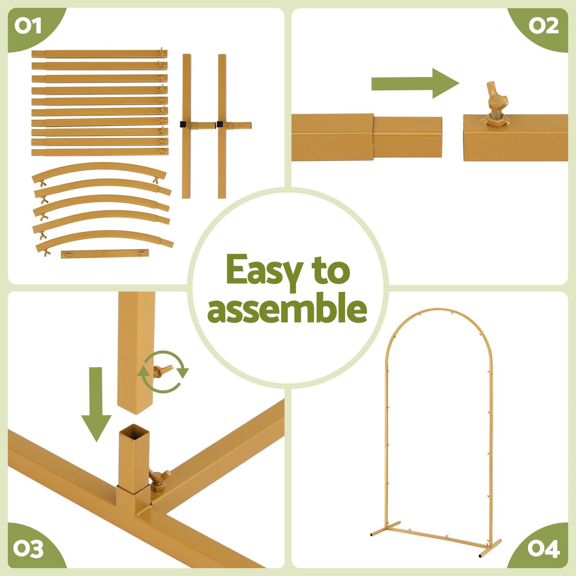 Wedding Arch Backdrop Stand Set of 3 Gold Metal Wedding Arched Frame, Easy to Assemble, Stable Balloon Arch Standfor Wedding, Baby Shower, Party Decoration-5