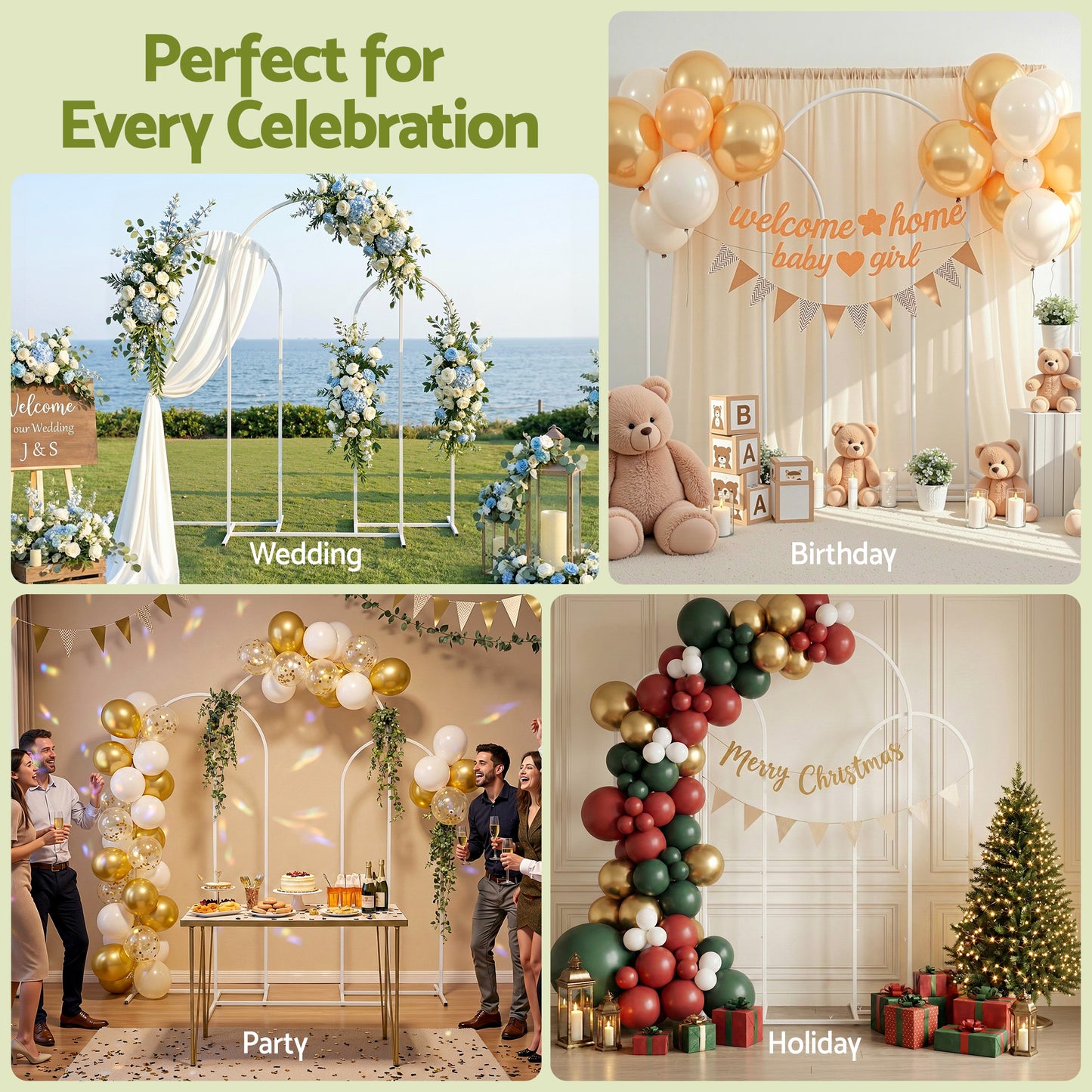 Wedding Arch Backdrop Stand Set of 3 Metal Wedding Arched Frame White, Easy to Assemble, Stable Balloon Arch Standfor Wedding, Baby Shower, Party Decoration-4