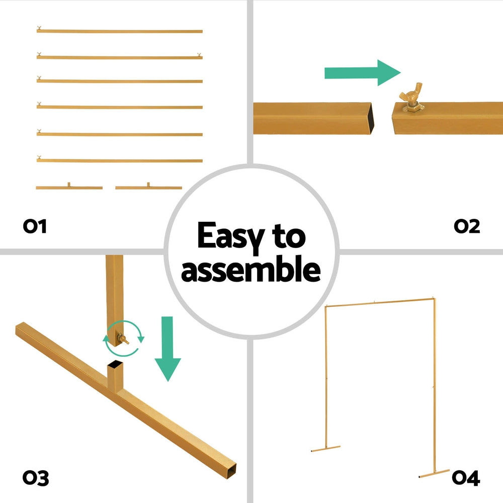 2M Backdrop Stand Wedding Background Decoration Party Flower Balloon Display Golden-4