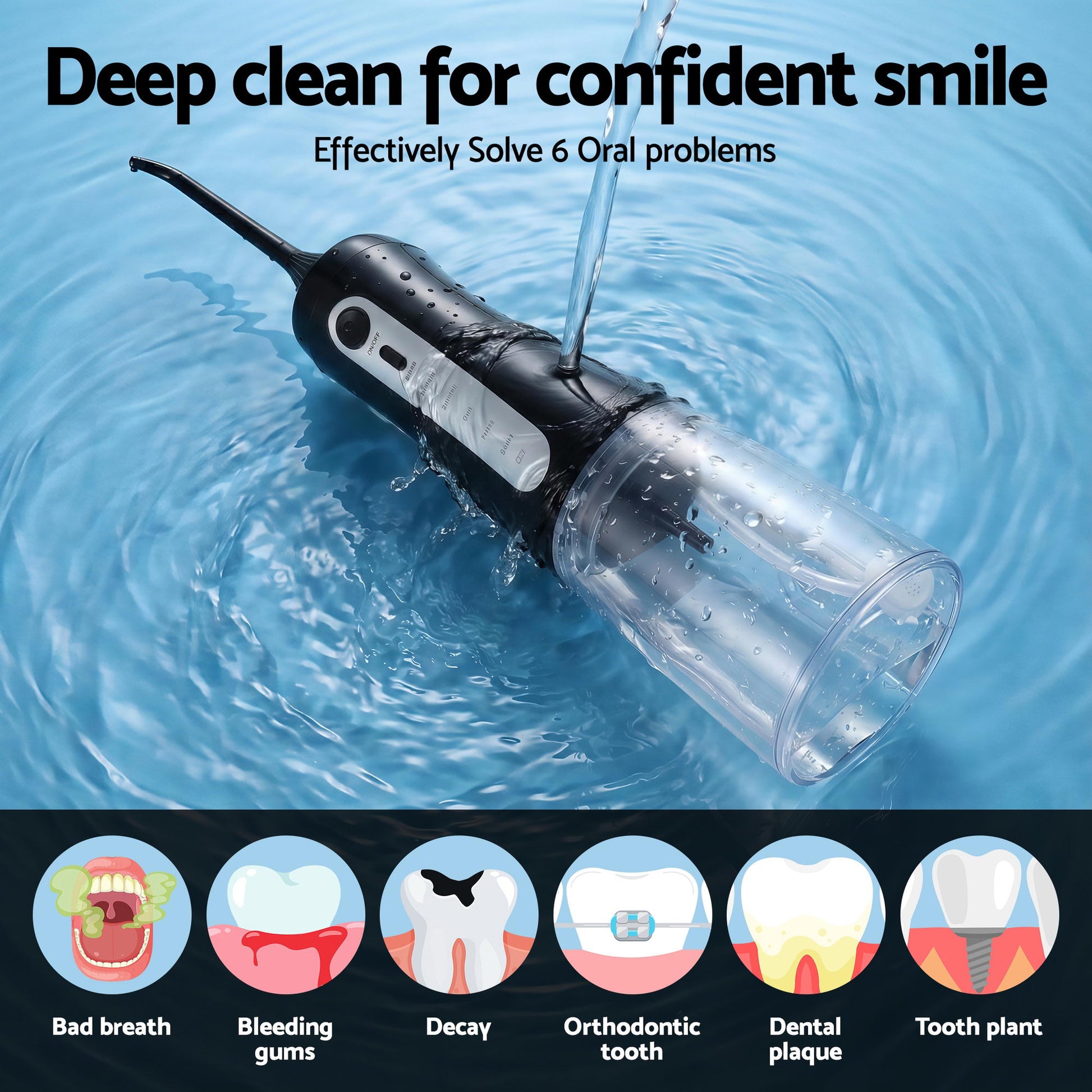 Devanti Cordless Water Flosser Dental Oral Irrigator Black-3