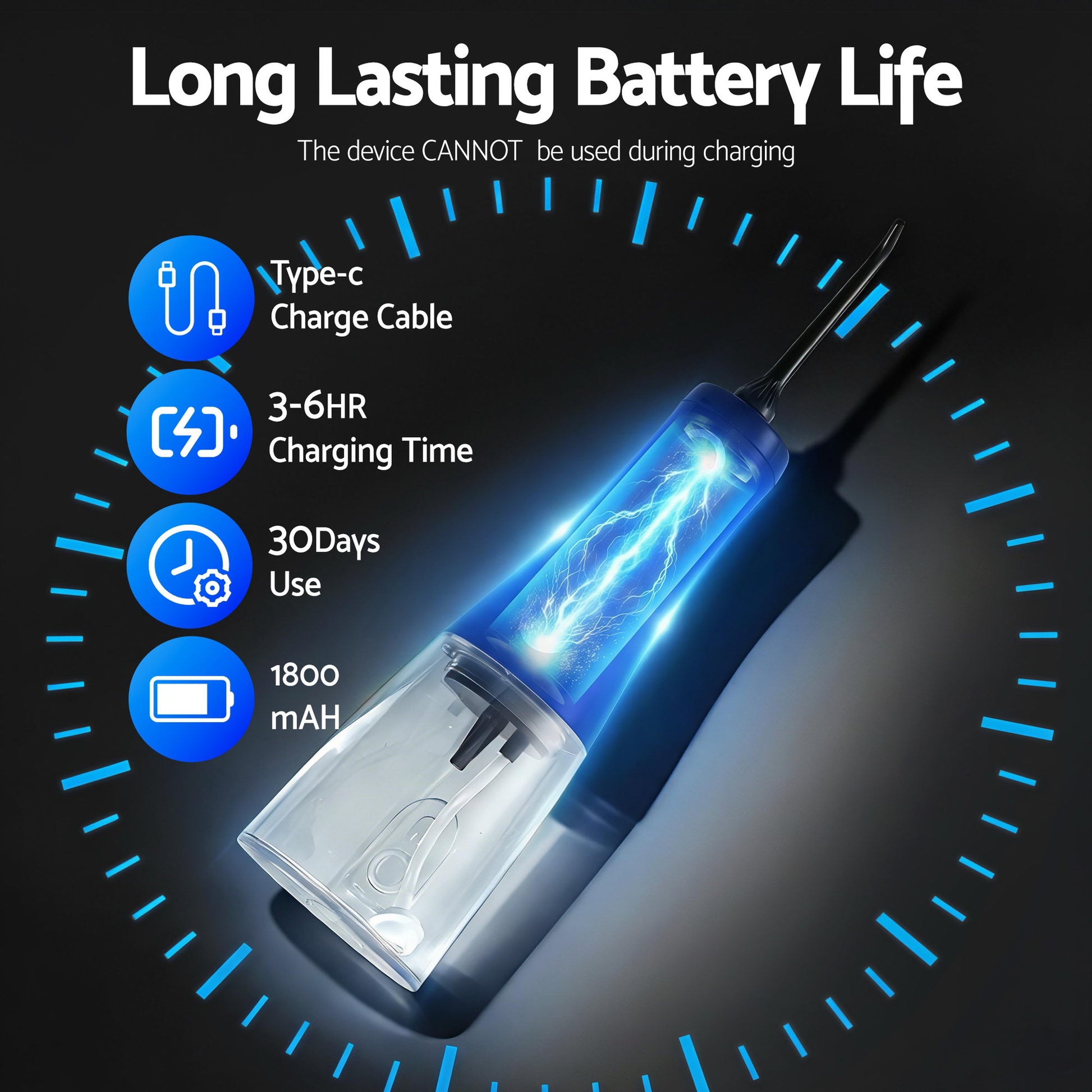 Devanti Cordless Water Flosser Dental Oral Irrigator Black-6